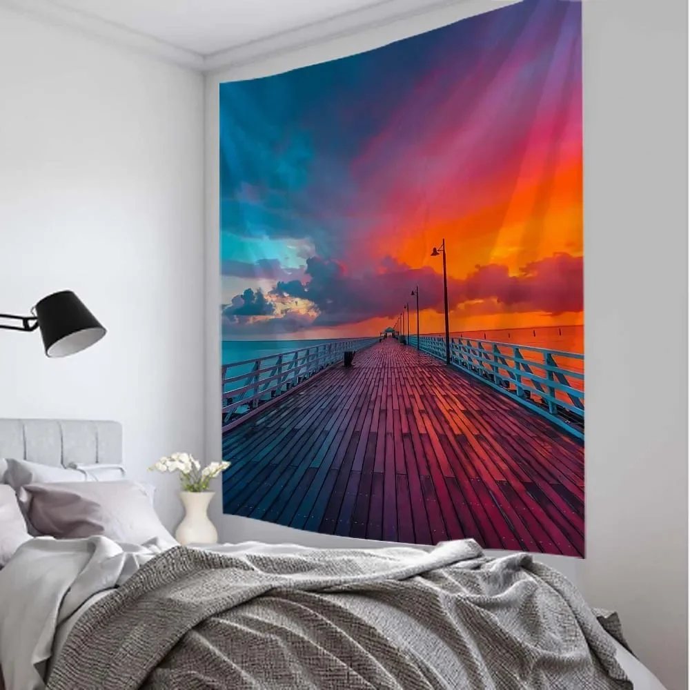 Landscape sunset starry sky dream tapestry wall hanging hippie psychedelic bohemian mandala aesthetics room decoration 8 sizes