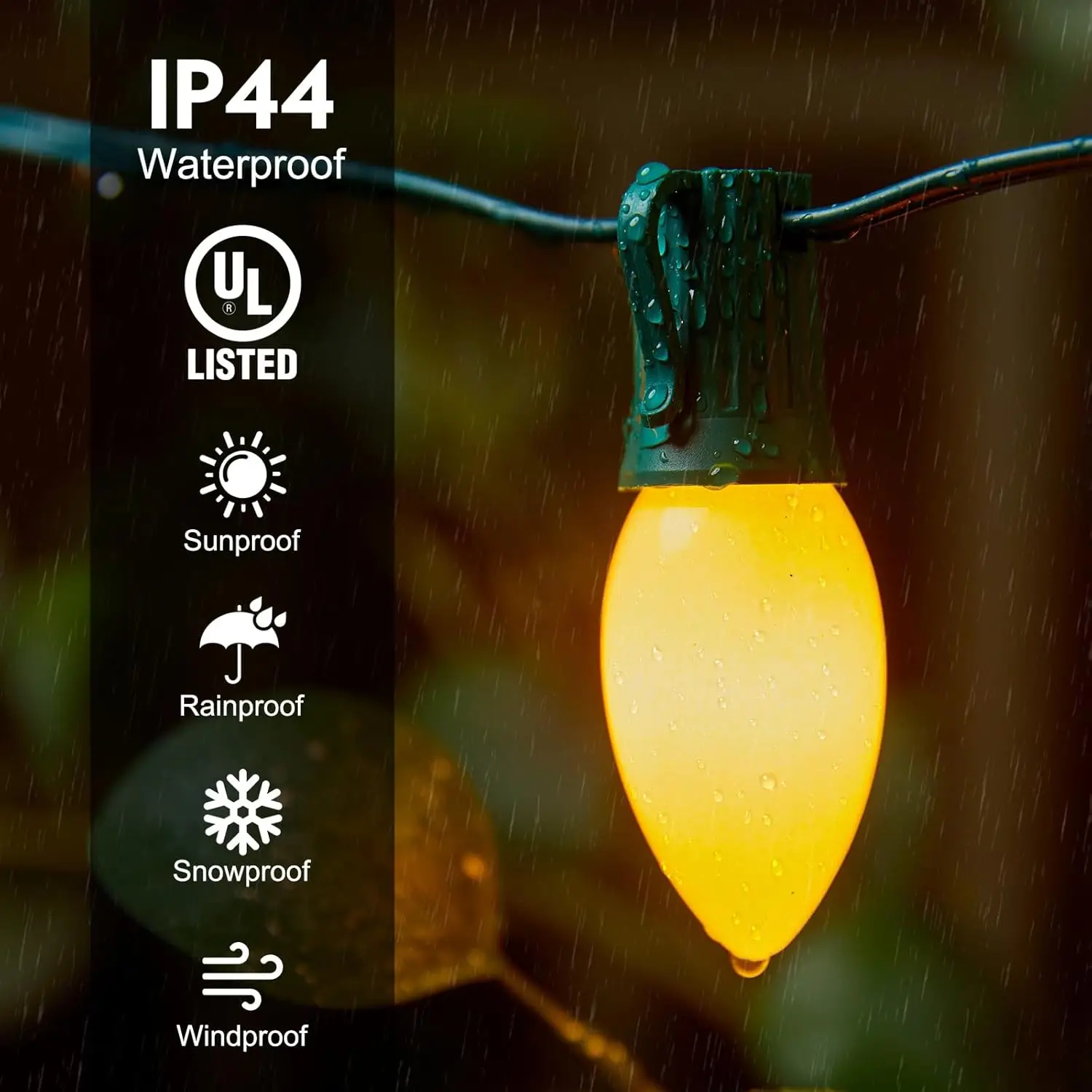 Рождественские гирлянды C9 для улицы, многоцветные, винтажные рождественские гирлянды C9 50 футов для домашнего рождественского декора патио, основание E17, зеленый провод