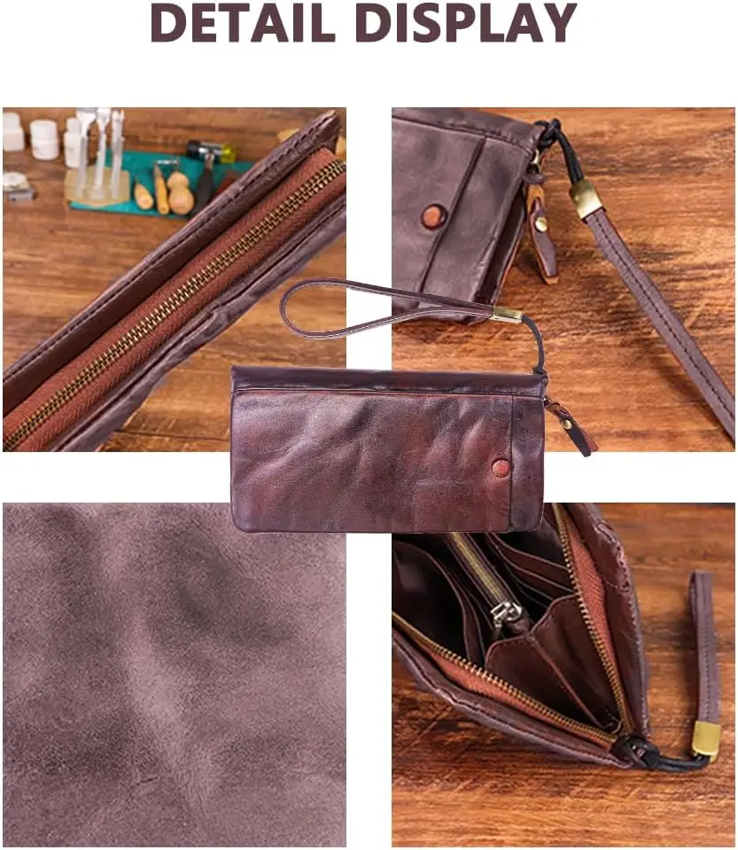 NEW Arrival Cowhide men's handmade wallet retro multifunctional long wallet zipper coin key multi card slot card bag