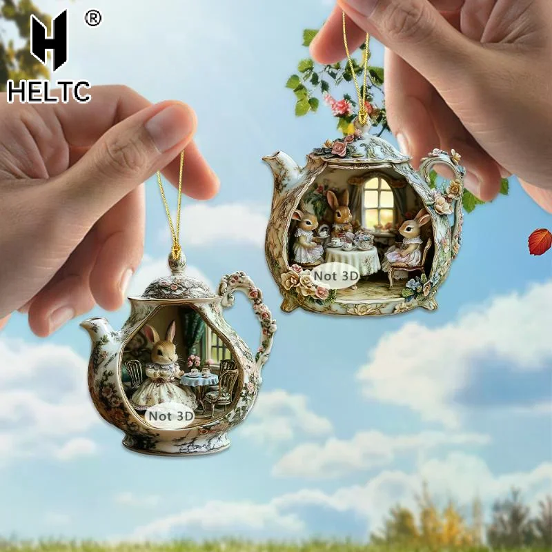 Easter Home Decor Items Rabbit In Teacup Warm Home 2d Acrylic Pendant Backpack Pendant Car