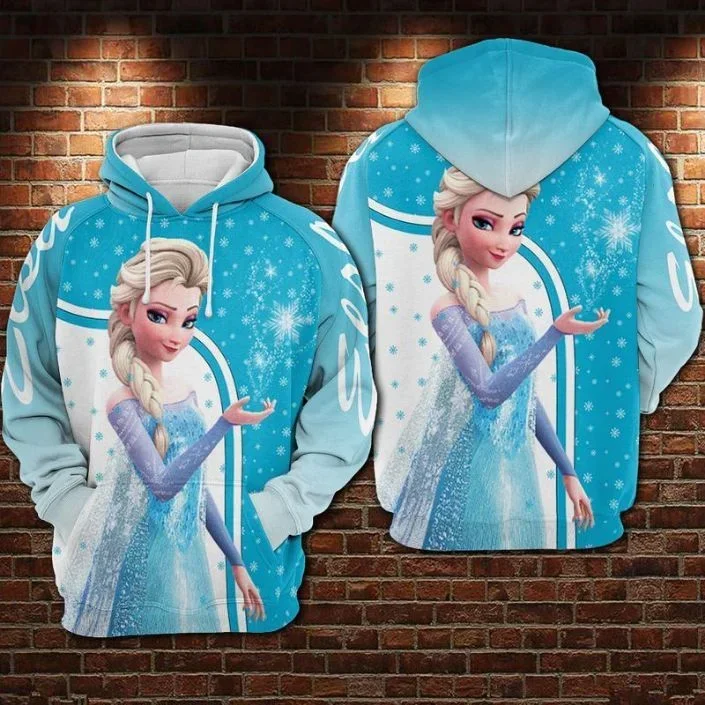 

2024 Disney Princess Elsa Frozen 3D Men and Women Hoodie Zip Hoodie