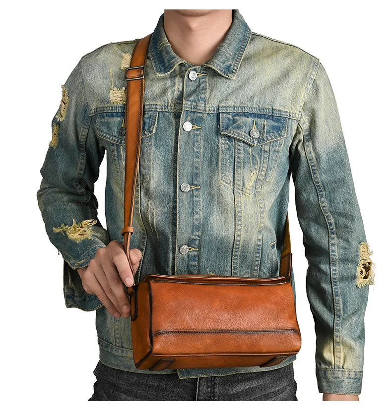 

Tree high plant tanned cow leather slant cross bag large capacity retro men leisure daily travel high-grade men's bag