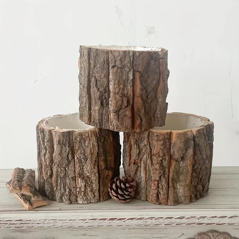 [1pc Round Art Deco Planter] Art Deco Style Wooden Tree Stump Planter - Round Lightweight Tabletop Flower Pot for Indoor and Out