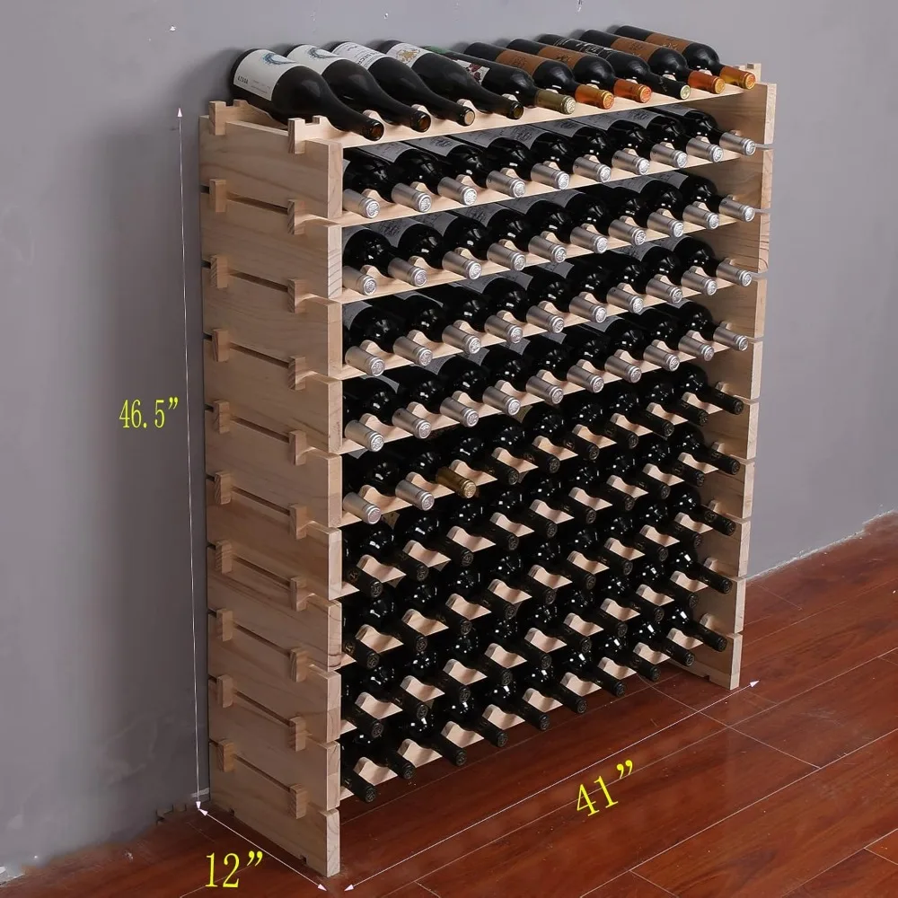 Wine Rack Cabinet Freestanding for Floor Wooden Stackable Storage Modular countertop Wood Wine Holder (100bottle)