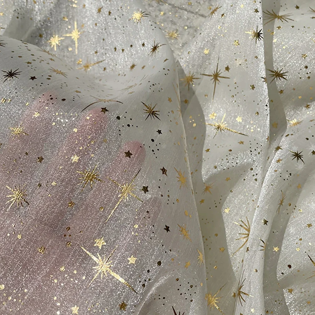 Glitter Star Organza Fabric Shiny Crepe Tulle Mesh Fabric for Woman Blouse Party Dress Diy Sewing