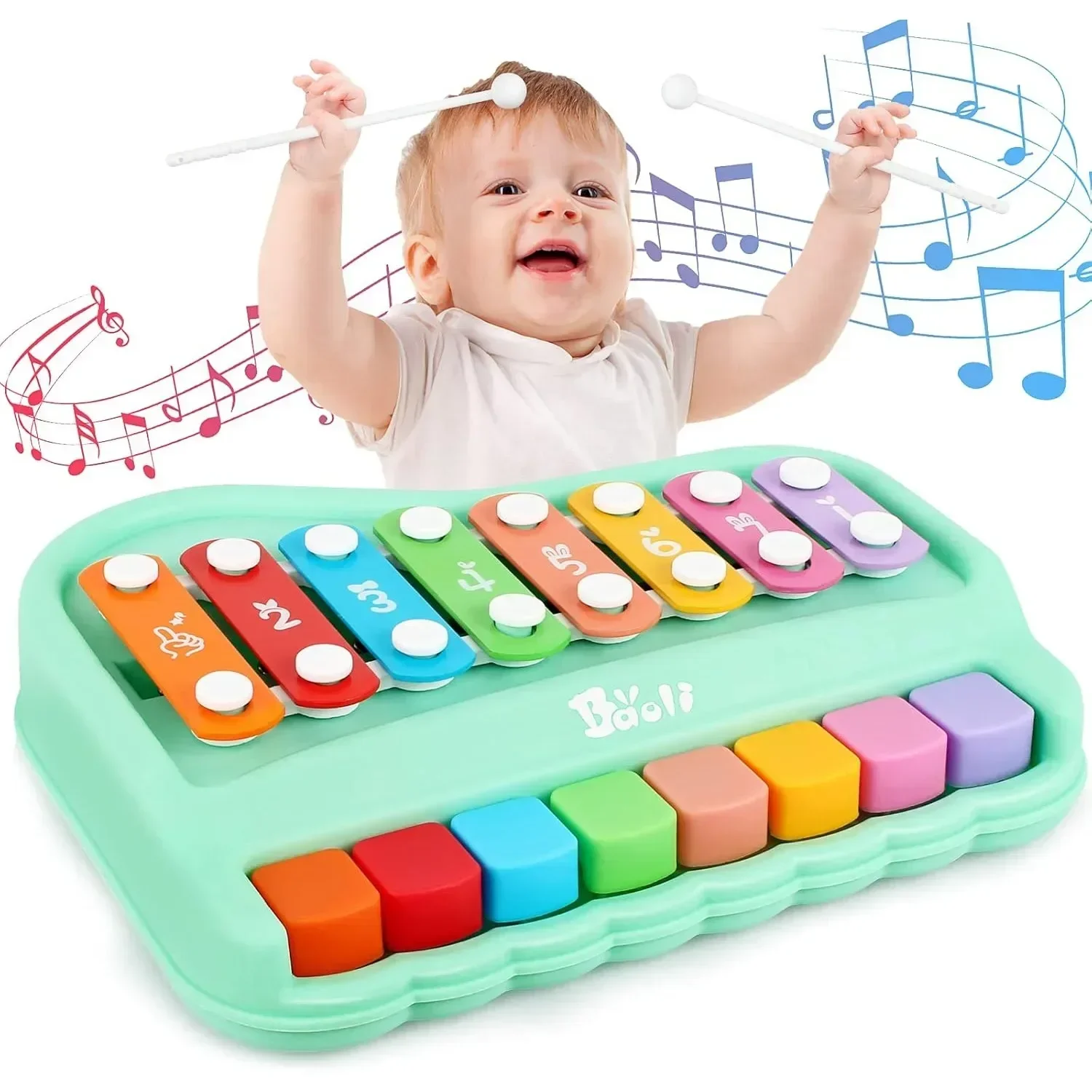 2-In-1 Baby Piano Xylophone Toy for Toddlers Multicolored Key Keyboard Preschool Educational Musical Learning Instruments Toy