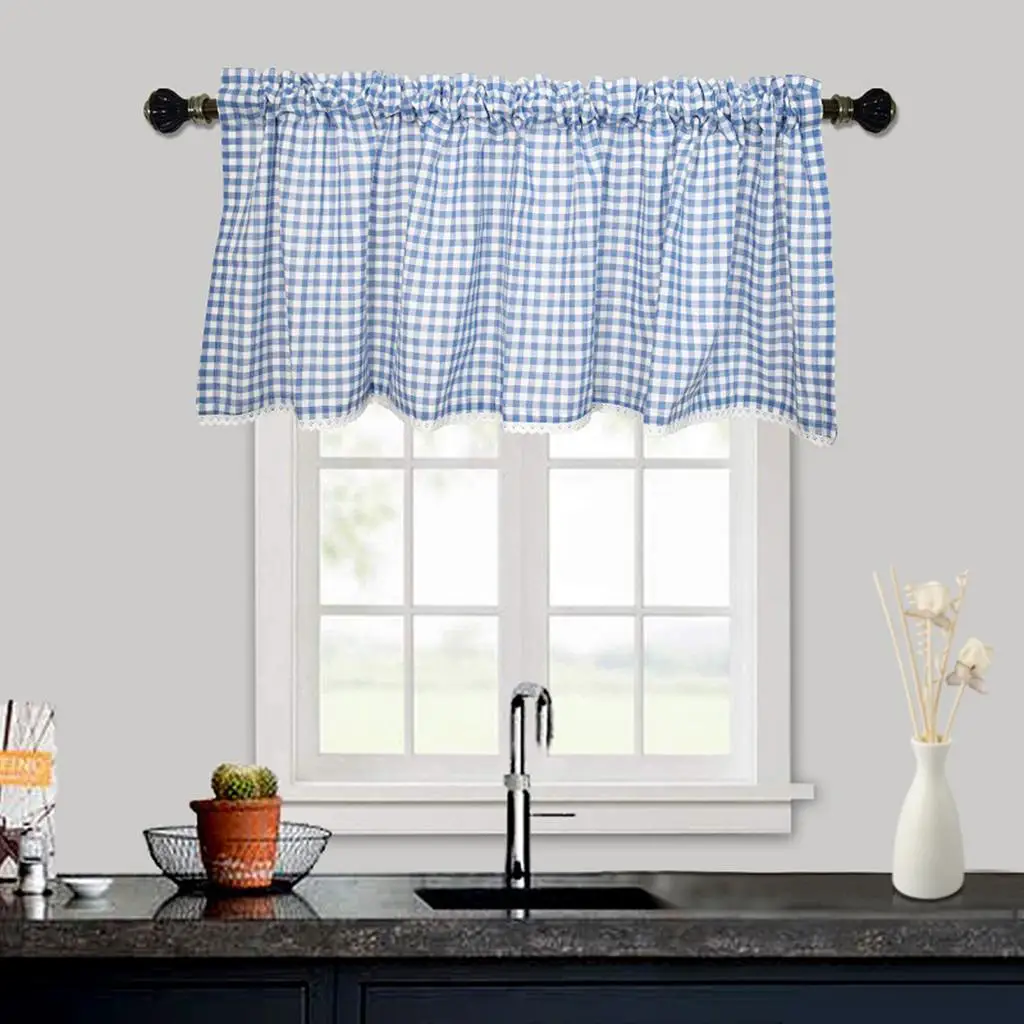 

Window Tier Plaid Bedroom Half Curtain Pub Drape Decoration