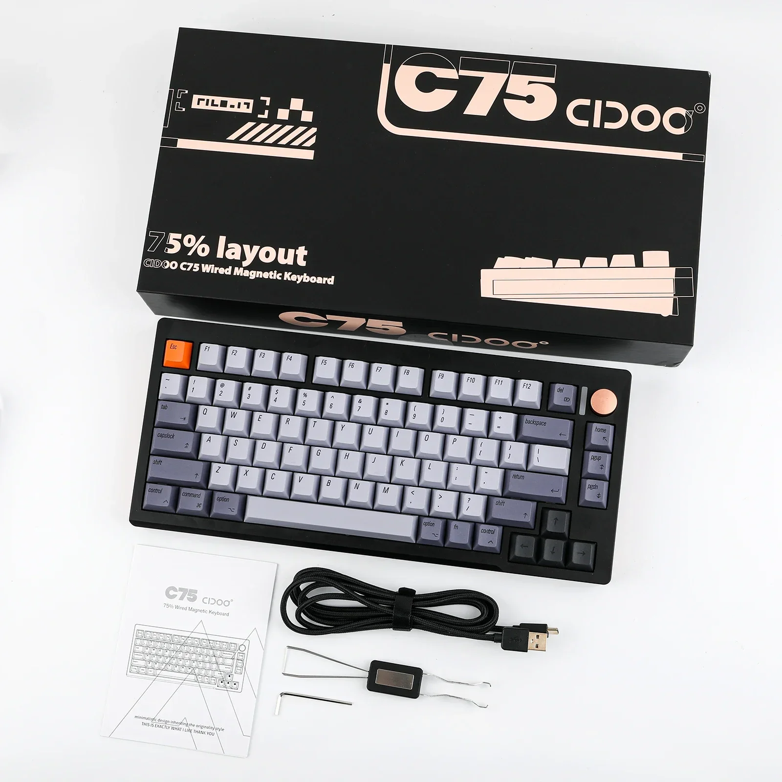 CIDOO C75 75% USB-C Wired Gasket Structure Hot-swappable Aluminum Mechanical Keyboard Pre-lubed South-facing RGB LED for Win/Mac