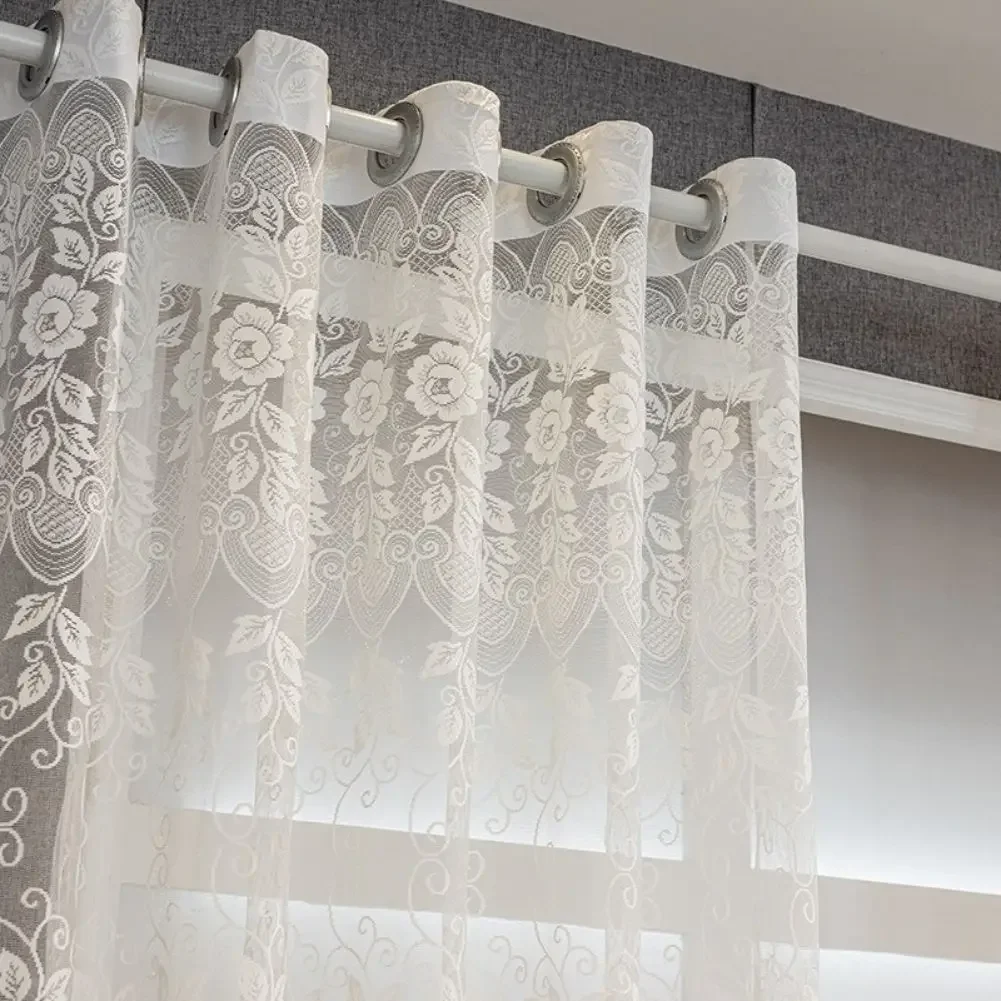 KAUNFO الأبيض الدانتيل تول الستائر خمر نافذة الستائر لغرفة المعيشة ديكور غرفة نوم 1 قطعة #5
