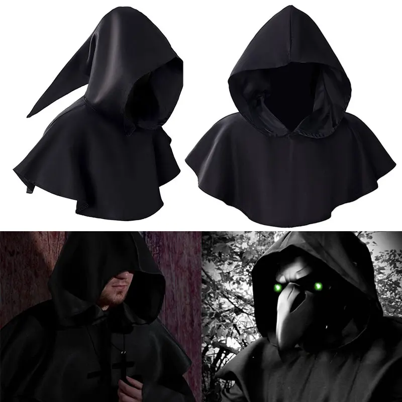 

Unisex Halloween Grim Cowl Cloak Medieval Witch Vampire Devil Cowl Short Hood Hat Cosplay Costumes Accessories Hooded Poncho