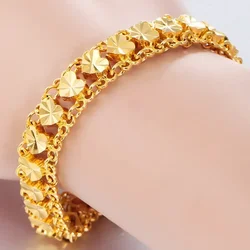 2024 Genuine 24k Gold Color Bracelet for Women Chain18 Cm-19 Cm Link Bracelets Luxury Bangles Fine Wedding Jewelry Gifts Boho