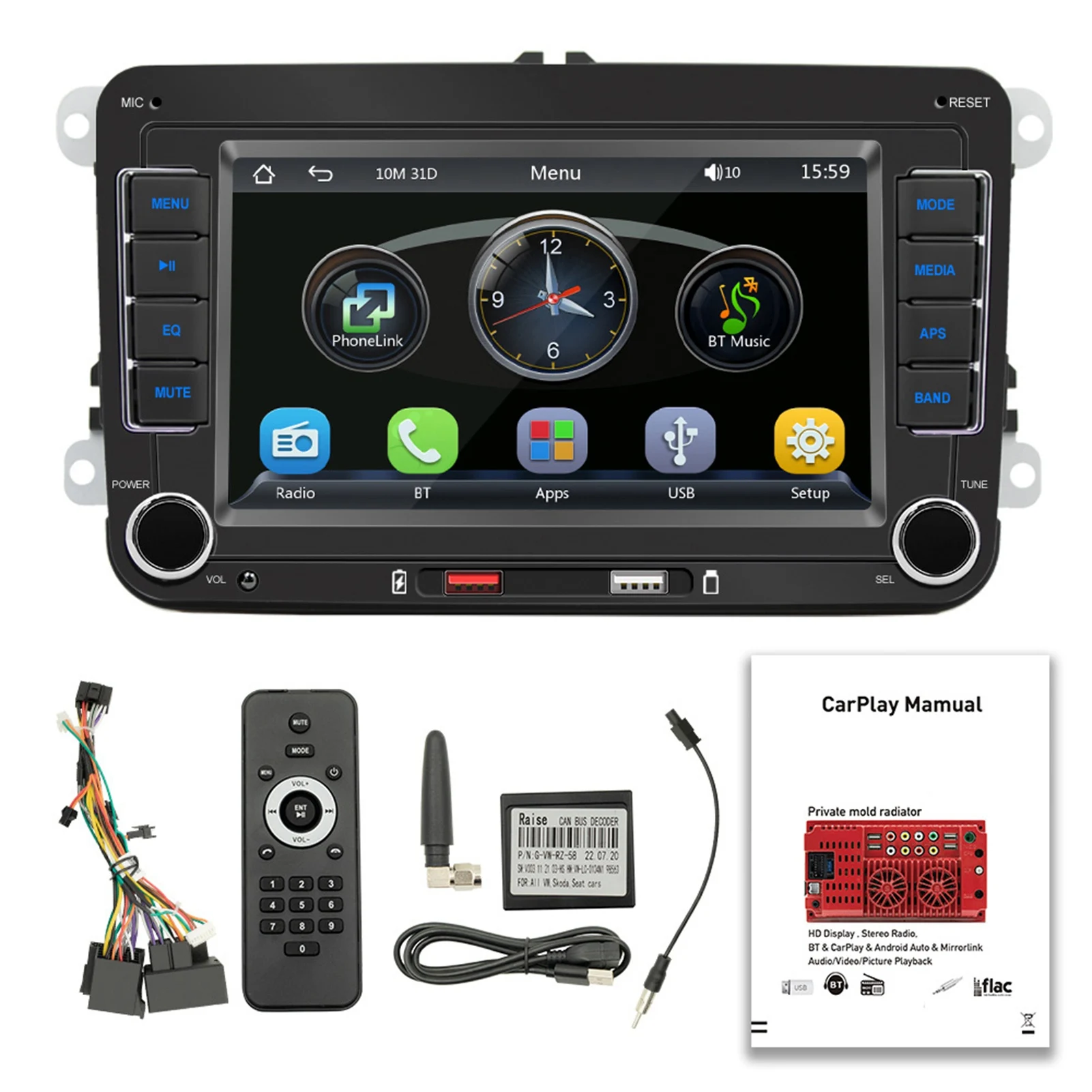 

7 Inch Car Stereo MP5 Player Touchcreen BT AM/FM Radio Receiver with Android Auto Carplay Support Hands-Free Calling USB Charge/
