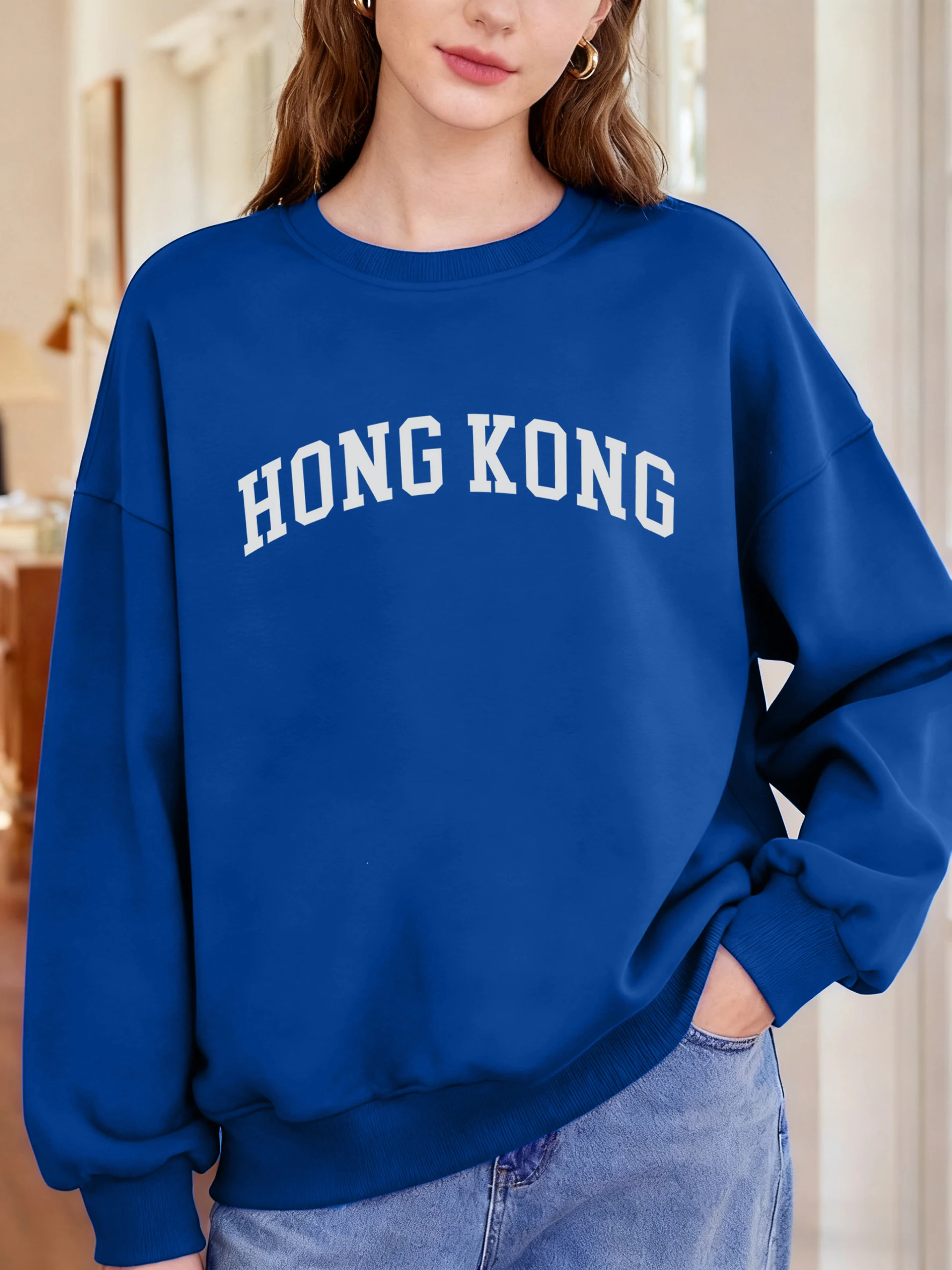香港レタークリエイティブプリント女性スウェットシャツカジュアルジョギングプルオーバーオーバーサイズクルーネック服秋 Y2K ストリートウェア