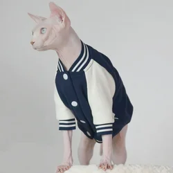 White-Blue Baseball Uniforms for Male Cat in Winter Warm Thick Cotton Jacket for Sphinx Cat Autumn Devon Rex Coat Cat Clothing