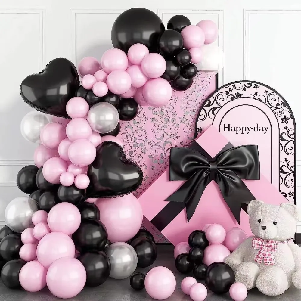 

129PCS Pink Black Theme Balloon Garland Arch Set Birthday Party Wedding Anniversary Celebration Room Interior Decorations