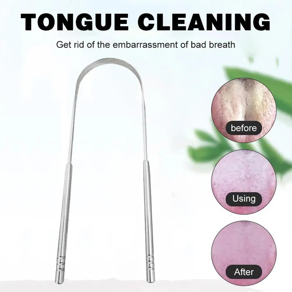 1pc Stainless Steel Tongue Scraper U-shaped Metal Fresh Breath Cleaning Coated Tongue Toothbrush Oral Hygiene Care Tools