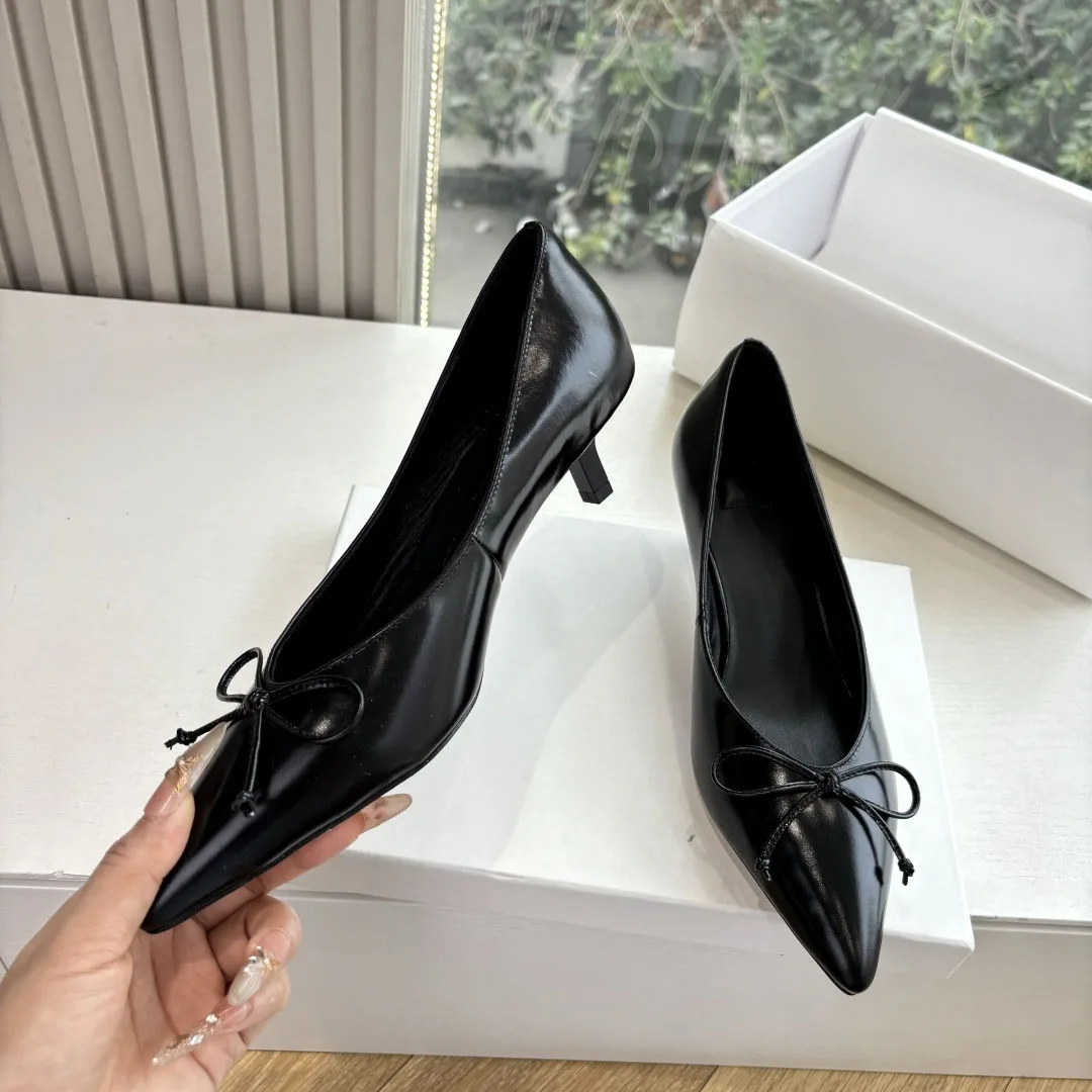

Women Kitten Heel Pumps Pointed Toe Bow Tourni Shoes