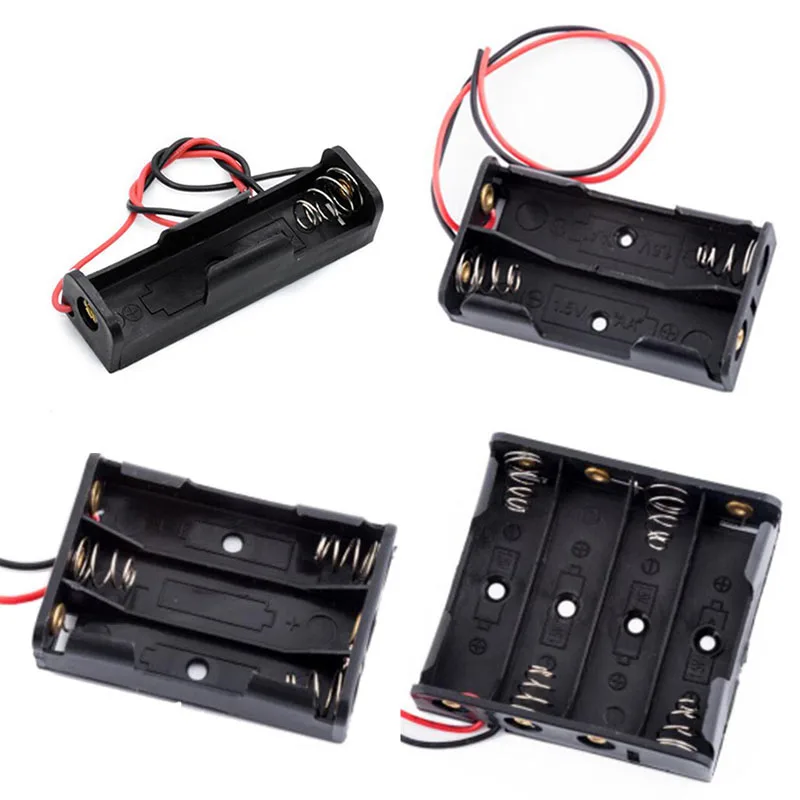 

1 2 3 4 Slots ports AA Size Power Battery Storage Case Box Holder Leads black for diy repair tools e1