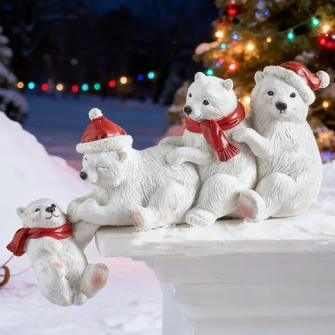 Resin Polar Bear Figurine Black Bear Crafts Mini Desktop Animal Ornament Home Desk Ornament Gift Garden Decorative Sculpture