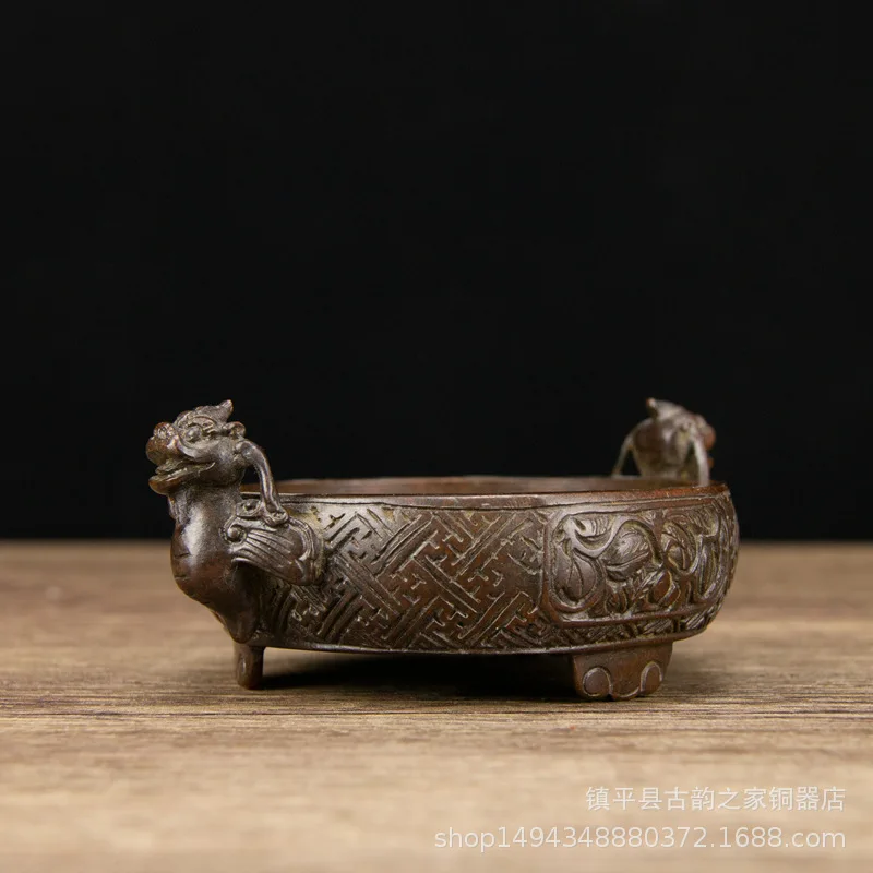 Pure Copper Dragon Ear Three-Legged Pen Washer Office Living Shop Study Room Decoration Ornament