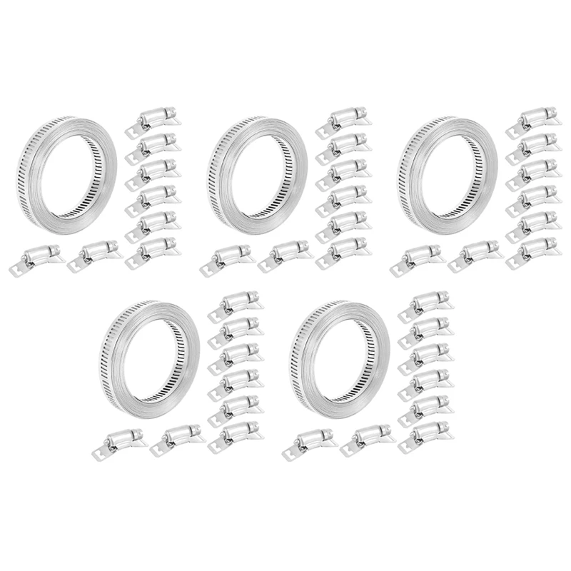 

5X 304 Stainless Steel Worm Clamp Hose Clamp Strap With Fasteners Adjustable DIY Pipe Hose Clamp Ducting Clamp 11.5 Feet