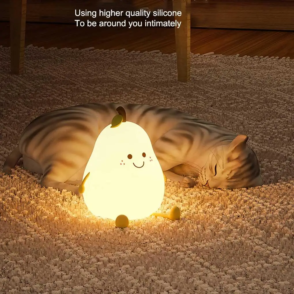 Cute Pear Shape Silicone Night Light USB Kids Nursery Lamp Multicolor Night-light for Bedroom Bathroom Living Room