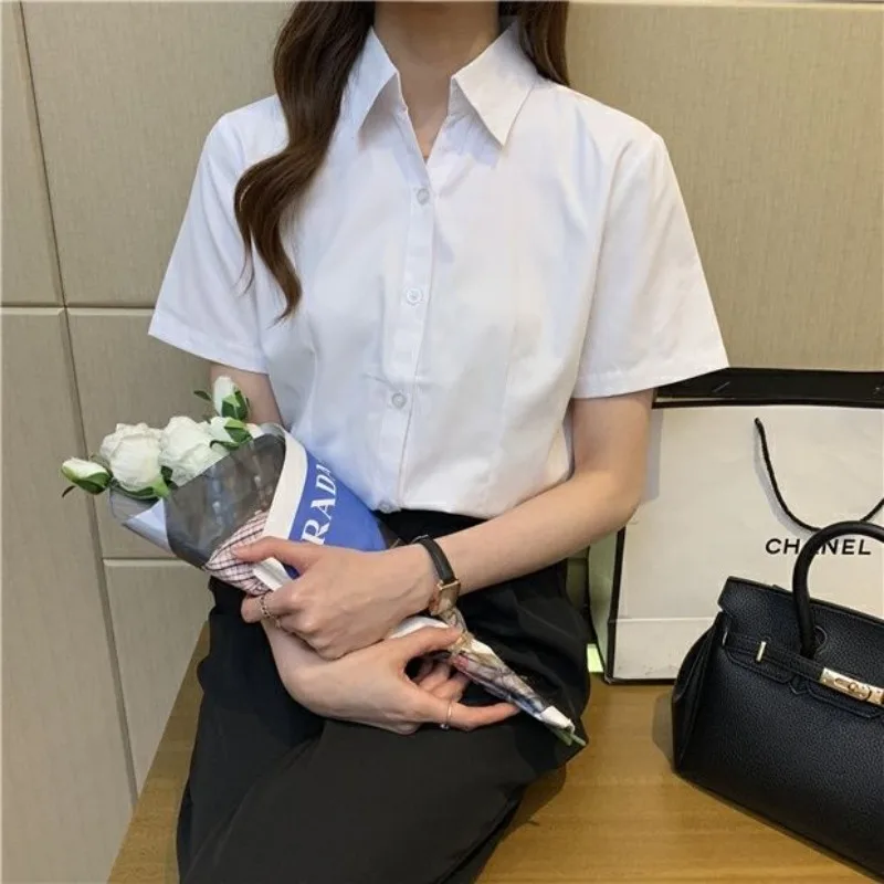 White Shirts Women Short-sleeve Loose Leisure Tops Office Lady All-match Tender Summer Feminine Ulzzang Minimalist Stylish New