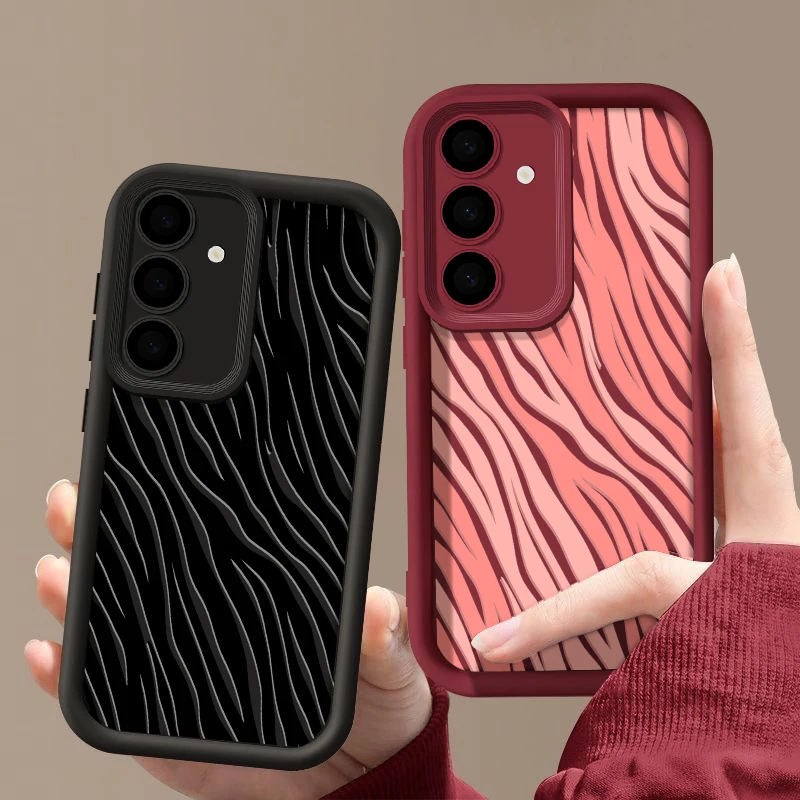 Custodia con motivo a righe Zebra per Samsung Galaxy S24 S23 S22 Ultra S21 S24 FE A14 A15 A34 A35 A53 A54 A55 A25 A16 Cover morbida per telefono