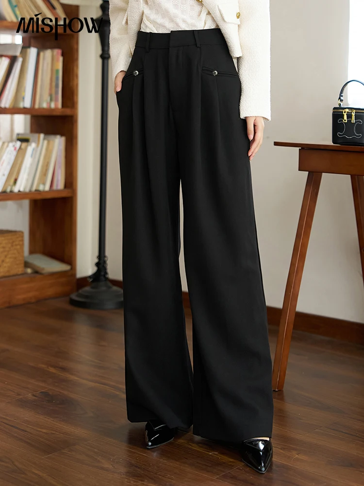 MISHOW traje pantalones casuales para mujer otoño 2023 coreano cintura alta sólido femenino longitud completa pantalones de pierna ancha Oficina