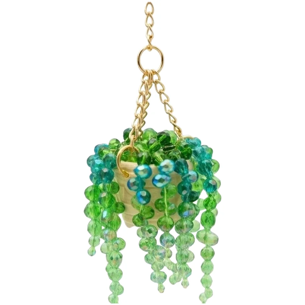 Plastic Hanging Basket Decor for Car Rearview Mirror - Beaded Design Pendant for Vehicle Interior Enhancement 15cm