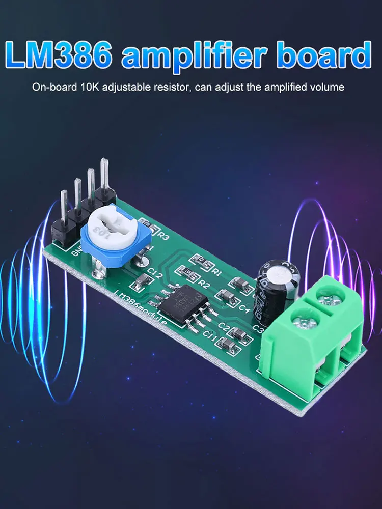 LM386 مكبر كهربائي لوحة تركيبية 200 مرة كسب أحادية مضخم صوت وحدة 5 فولت-12 فولت المدخلات 10K مكونات إلكترونية قابلة للتعديل