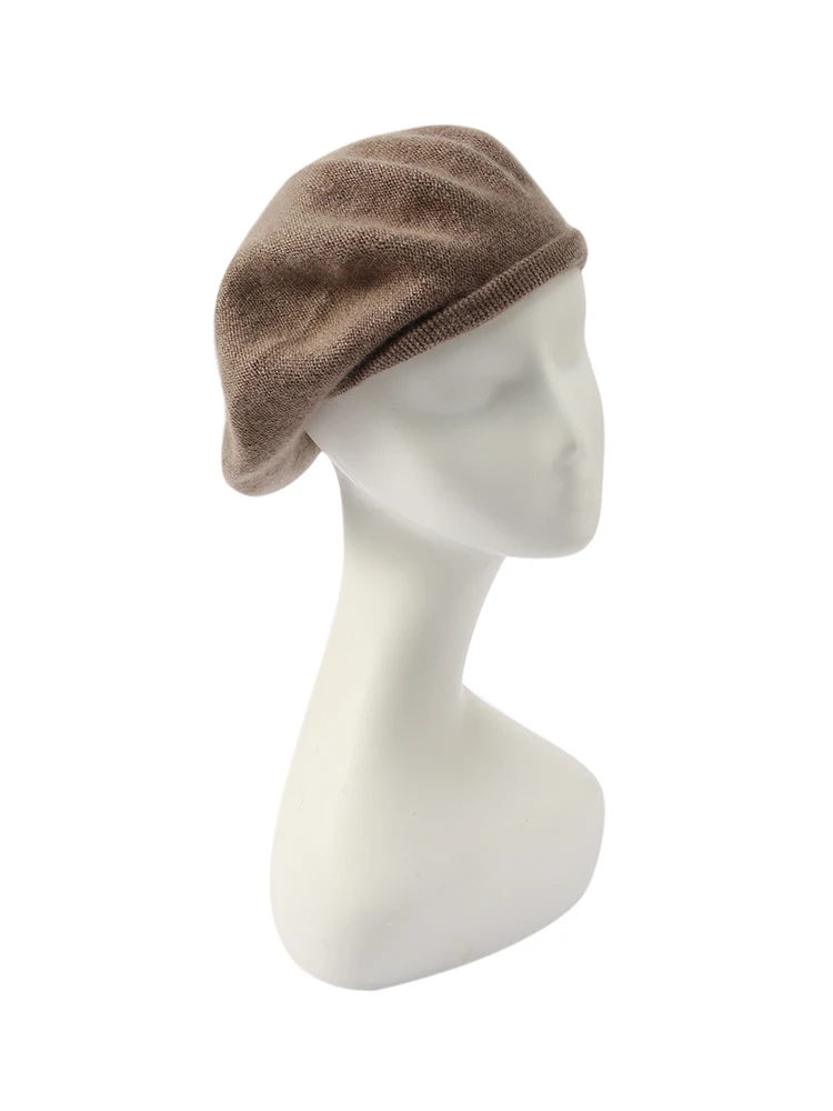 2026 New Women 100% Cashmere Beret Soft Double Strand Knit Hat Winter French Artist Cap Lady Painter Cap Autumn Winter Beanies