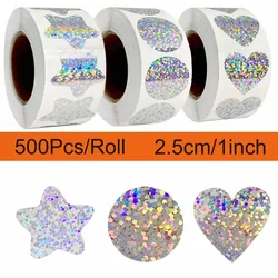 500Pcs/Roll Sparkly Laser Star Heart Round Stickers 1.0in/2.5cm Diy Daily Schedule Prefect for Learning Rewards Sealing Decor