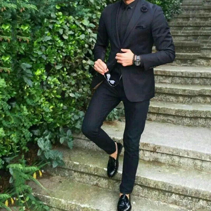 

Tailor Black Peaked Lapel Men Suits for Wedding Suit Groom Tuxedos Blazer Coat Pants Slim Fit Prom Terno Masculino Costume Homme