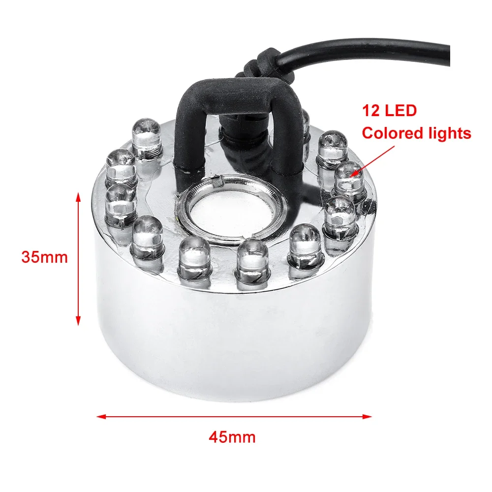 12 Led Light Ultrasonic Humidifier Mist Maker Fogger Water Fountain Pond Atomizer Head Air Humidifier With US/EU Plug/ No plug
