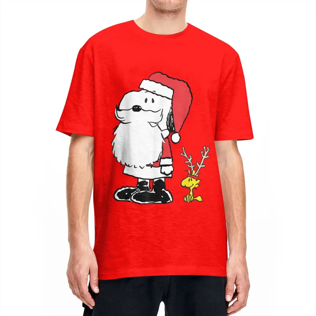 Vintage Peanuts Holiday Snoopy Woodstock Antlers Santa T-Shirt for Men Women Cotton T Shirt Short Sleeve Tee Shirt Graphic Tops