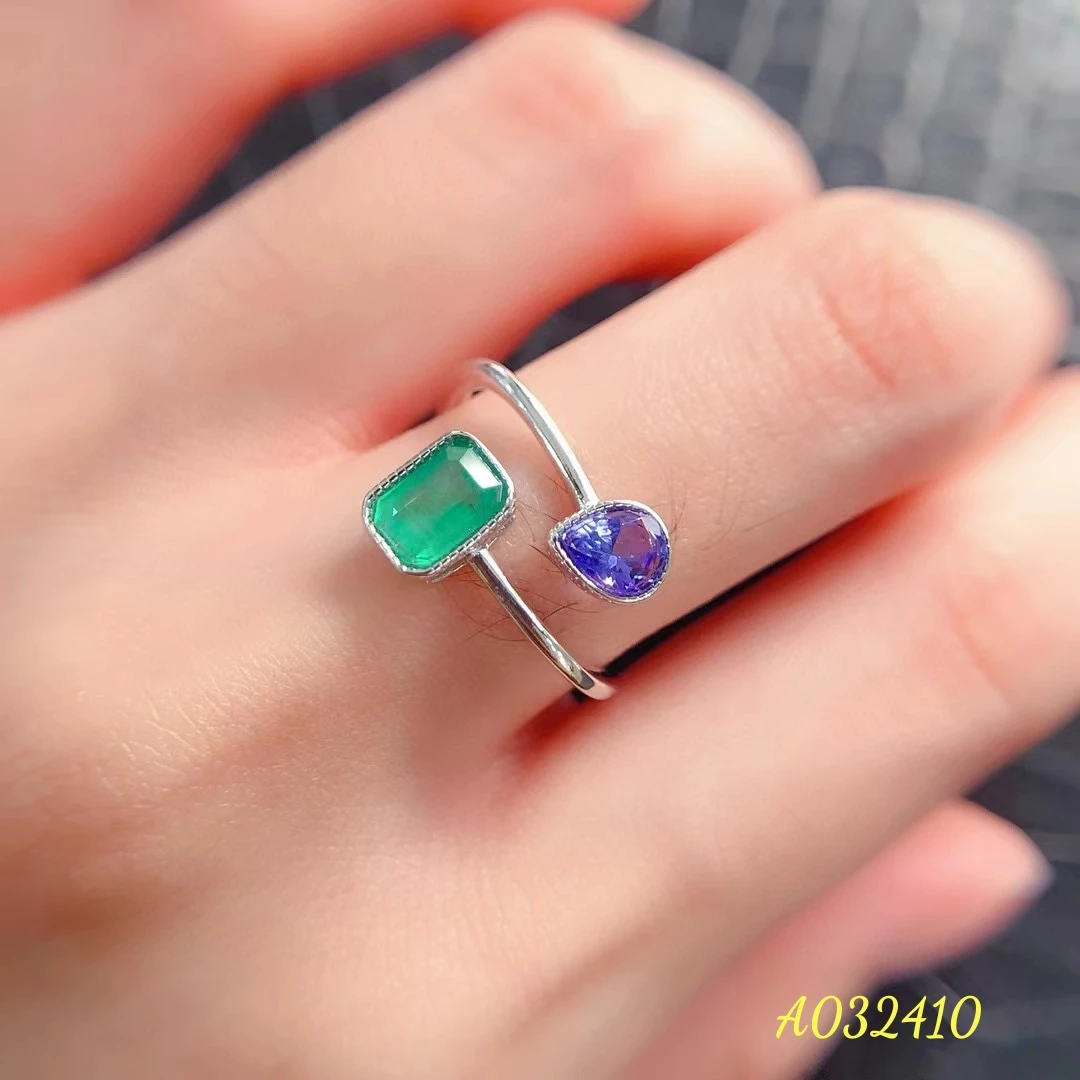 KJJEAXCMY Fine Jewelry Natural Emerald Tanzanite Women's Ring S925 Pure Silver Exquisite Inlaid High clarity Gem Support Testing