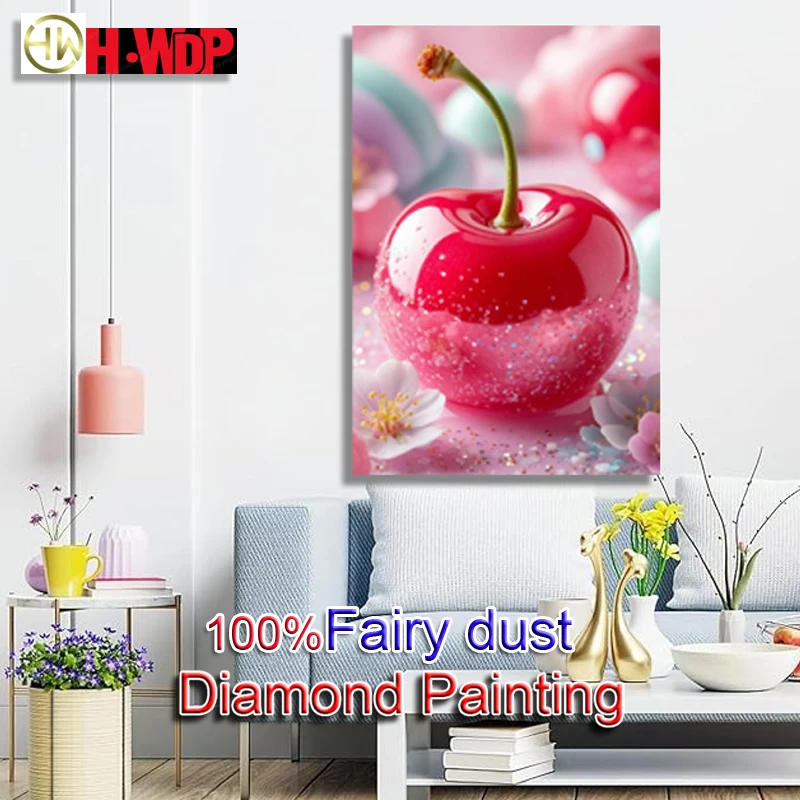 

100% Fairy Dust Diamond Painting Kits Cherry Picture Square Diamond Embroidery Fruit Crafts Diamond Art Full Crystal Home Decor