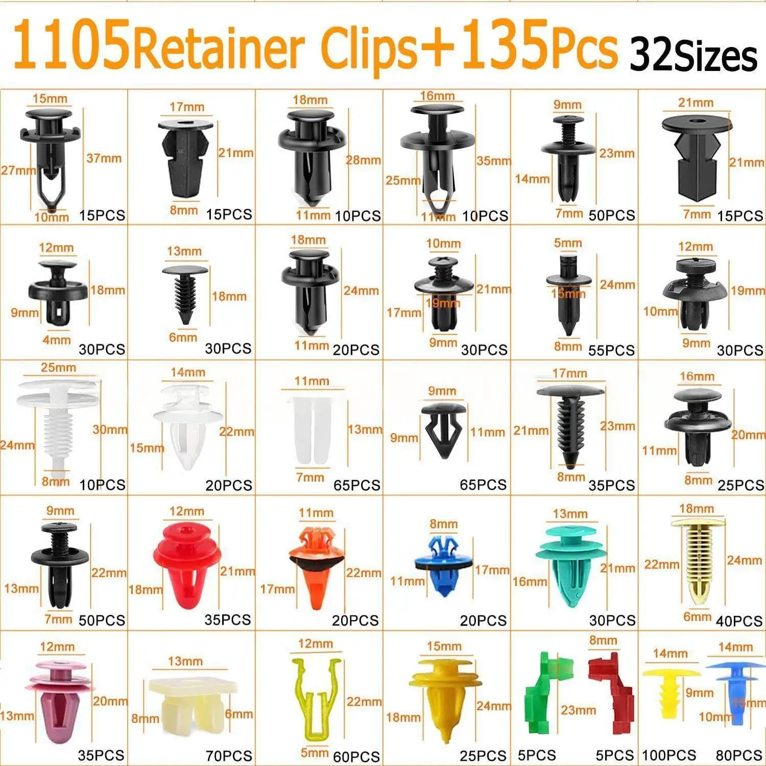 1240pcs Car Bumper Clips Car Retainer Clips & Auto Fasteners Assortment Plastic Push Rivets Fender Clips Car Accessories
