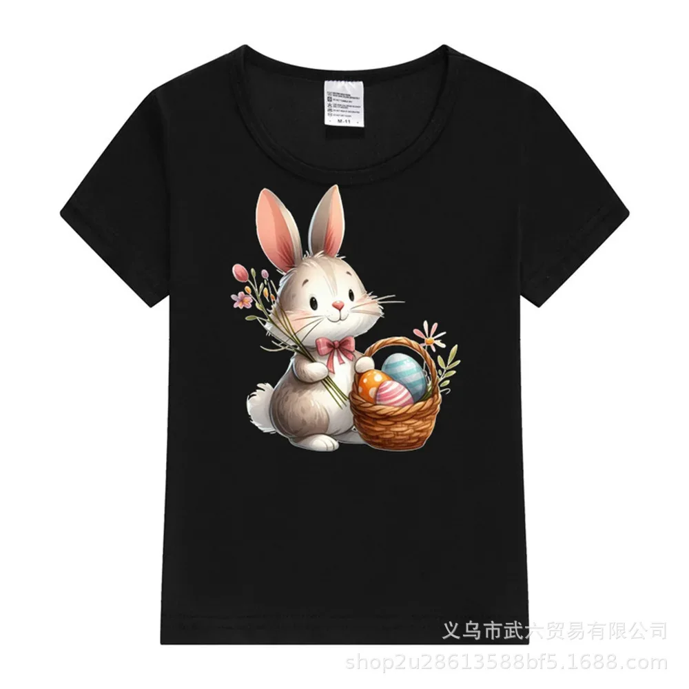 Hot New Casual Top Easter Bunny Print Foreign Trade Holiday T-shirt Short Sleeve Aesthetic Kids Clothes