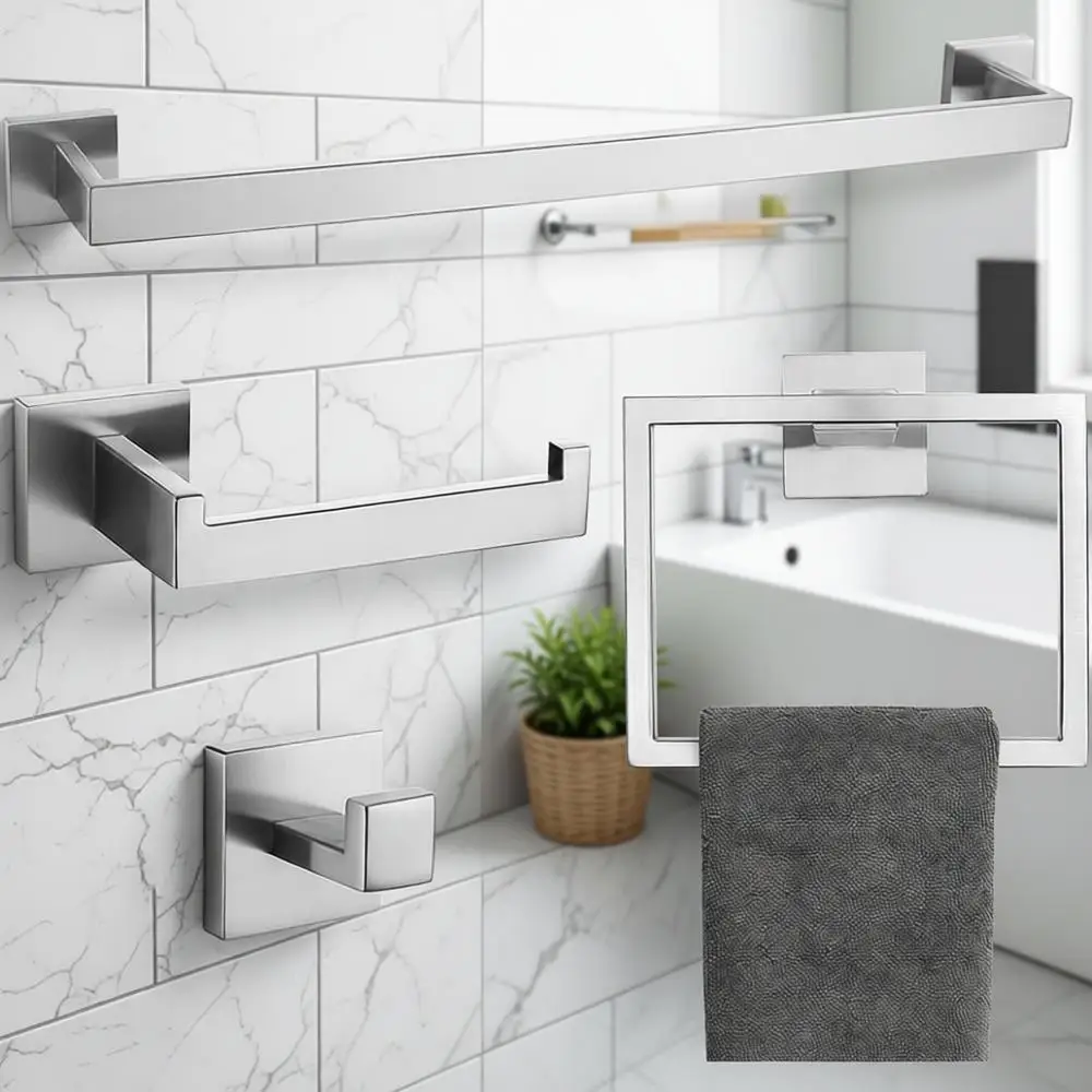 

Набор из 4 предметов для ванной комнаты из матового никеля: держатель для полотенец, держатель для туалетной бумаги, крючок для полотенец, комплект из 16 аксессуаров