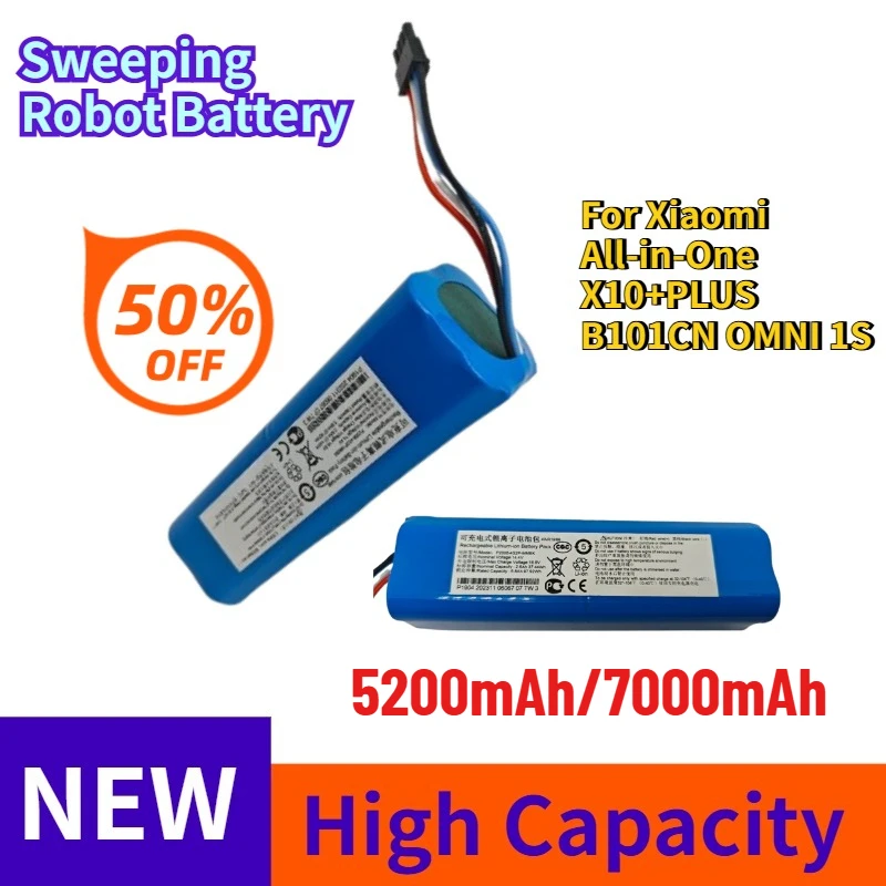 

Аккумулятор полной емкости для подметального робота 5200 мАч/7000 мАч для Xiaomi All-in-One X10 + PLUS B101CN OMNI 1S