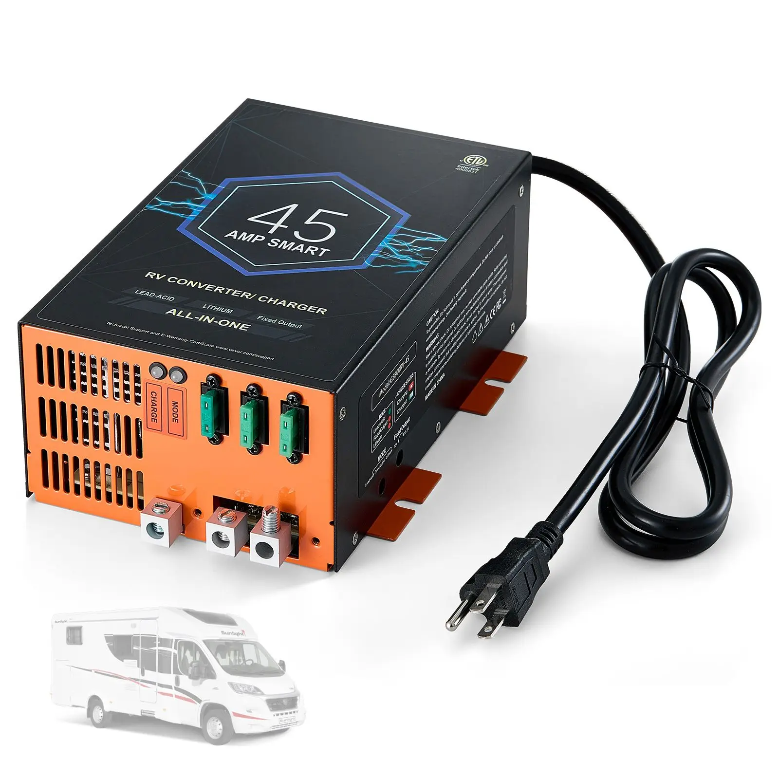 RV Converter, 45 Amp, 110V AC to 12V DC RV Power Converter Battery Charger with 4 Stage Smart Charging 13V to 16.5V Adjustable