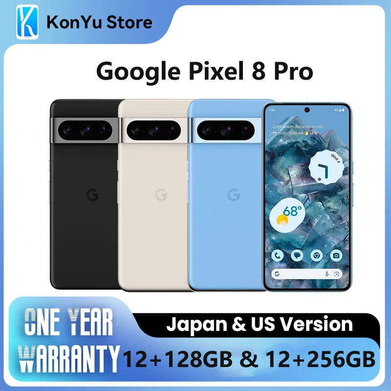 Google Pixel 8 Pro, con Google Tensor G3, pantalla de 6.7 pulgadas, 12GB de RAM, 128GB de almacenamiento | 256 GB, Versión JP y US, 1 Año de Garantía, Nuevo Sellado