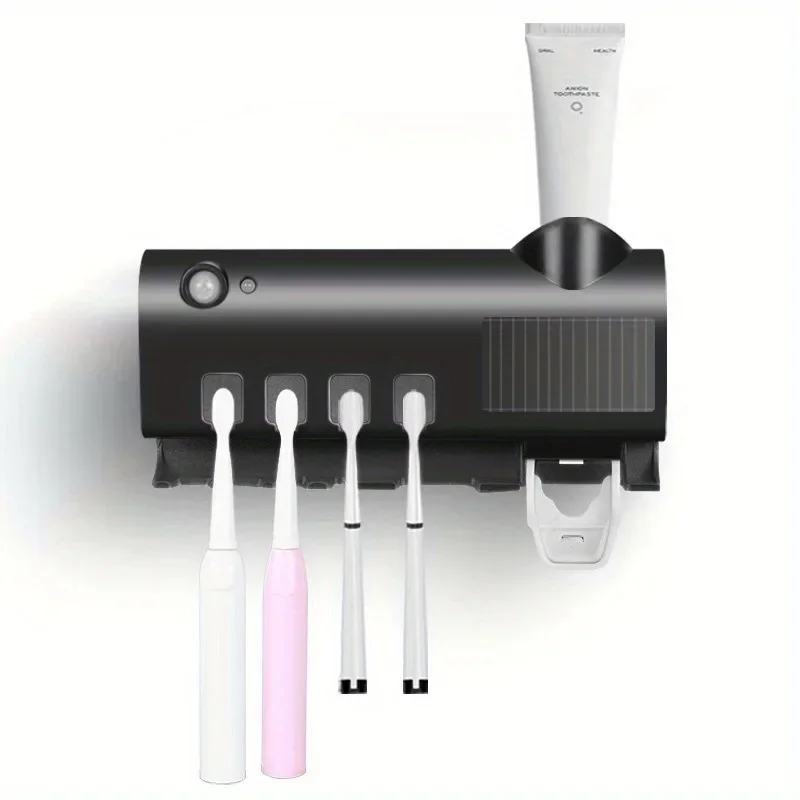 Smart Toothbrush Sanitizer, No-Drill Wall Mount Toothbrush Holder, Automatic Toothpaste Dispenser Bathroom Storage Organizer