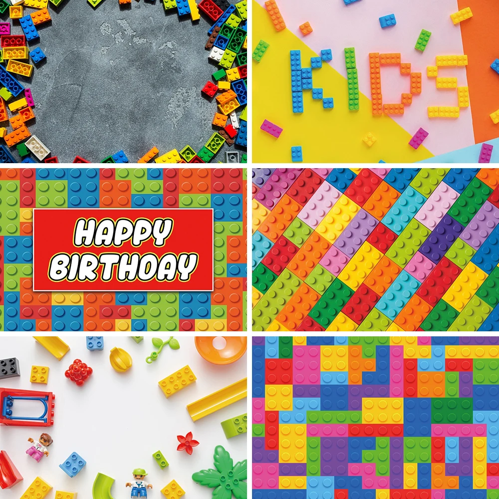 

Custom Building Blocks Colorful Birthday Photography Backgrounds Computer Print Party Photo Decorations Photographic Backgrounds