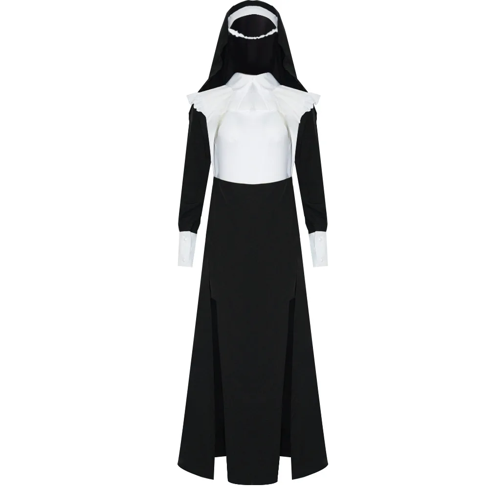 

IOOTIANY Adults Sexy Nun Halloween Costumes For Women Black Virgin Mary Dress Bodysuit Hat and Shorts Outfits Cosplay Clothing