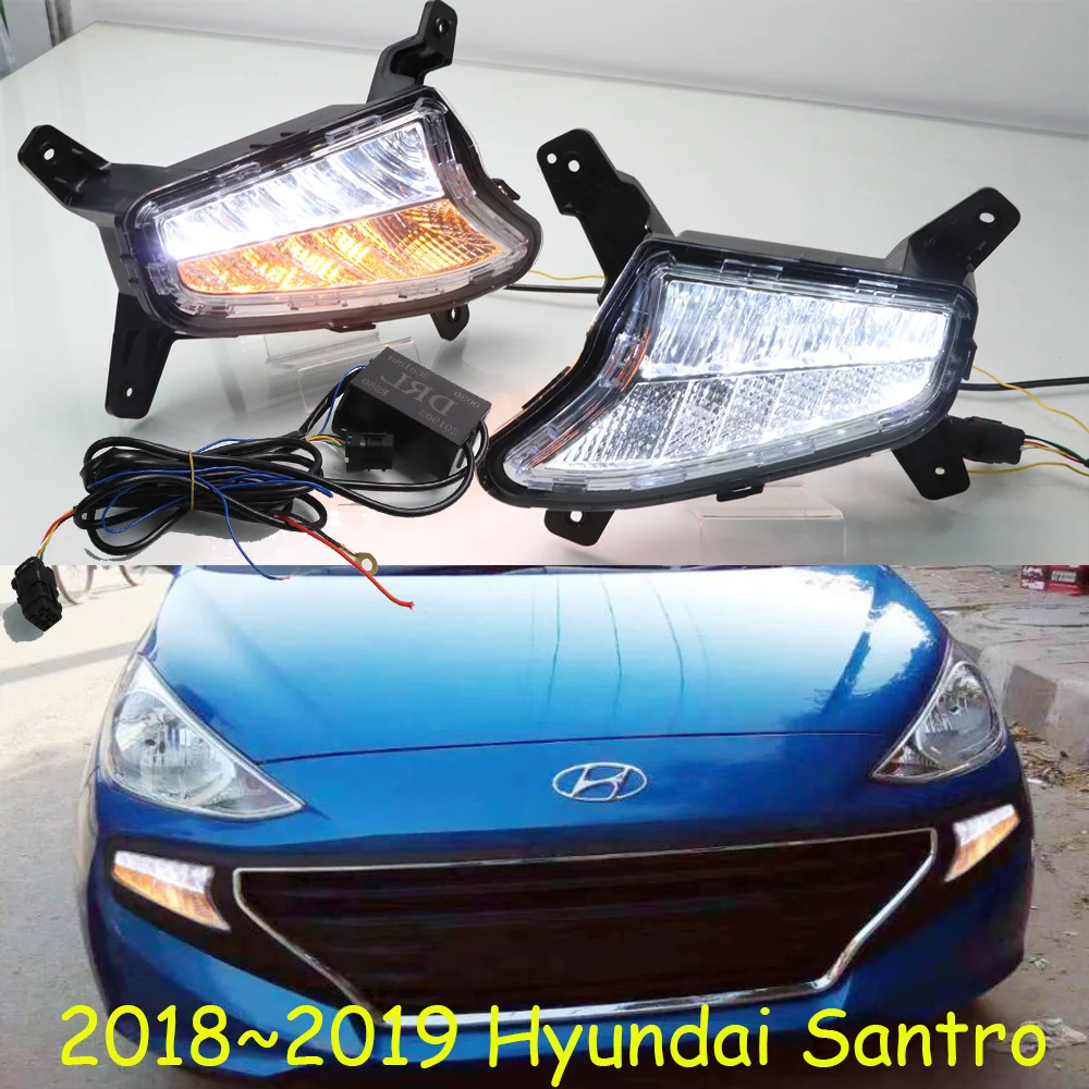 

1 комплект, головсветильник фары на бампер для Hyundai SANTRO, дневные огни 2018 ~ y, автомобильные аксессуары, светодиодные дневные ходовые огни для SANTRO, противотуманные фары