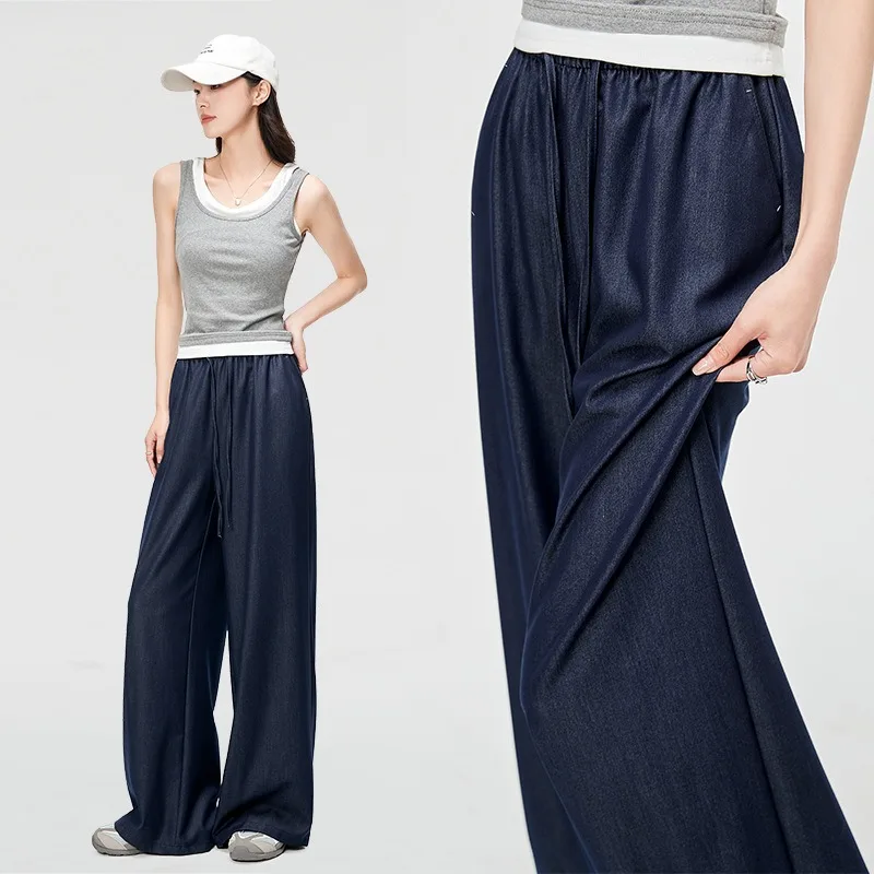 

Retro Washed Denim Jeans 2025 Women's Summer New Wide Leg Pants High Waist Lazy Casual Straight Leg Pants Female Clothing