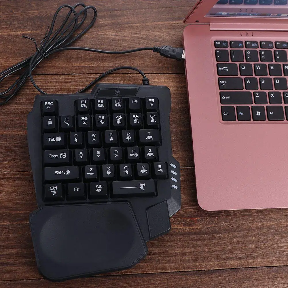 USB Single Hand Keyboard Luminous Mini One Handedly Keyboard Ultra-slim 35 Keys Gaming Mechanical Keyboard Desktop PC